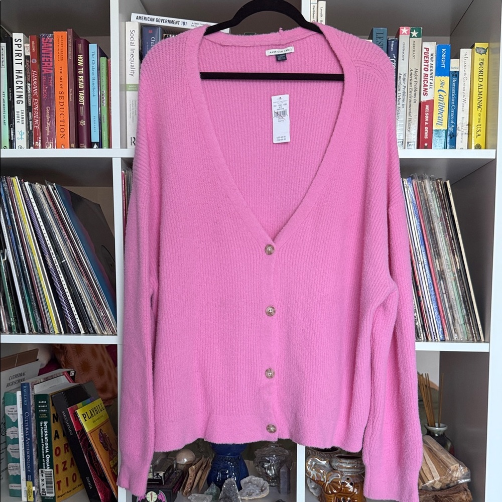 American Eagle Outfitters Bright Pink V-Neck Cardigan